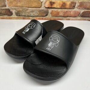 KARL LAGERFELD PARIS FASHION DESIGNER CHANNEL SLIP ON SLIDES BLACK SANDALS SZ 8